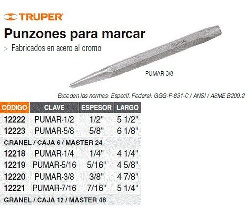 Centro Punto Punzon Punta De Marcar 5/16 Truper
