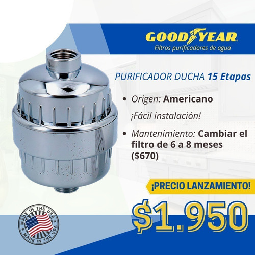 Imagen 4 de 4 de Purificador Agua Ducha Goodyear 15 Etapas + Filtro Extra