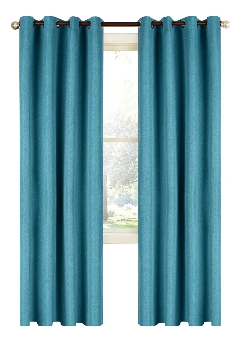Cortina Blackout 100% Anti Luz, 2 Paños 140x220 Textura Lino Color Turquesa