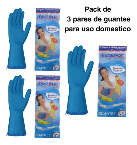 Guantes Latexport Domestico Confort Azul Pack De Tres Pares