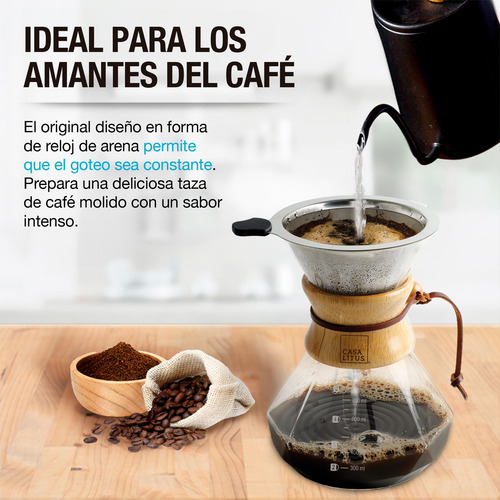 Cafetera Tipo Chemex Grande 800 Ml Con Filtro Acero Inoxidab