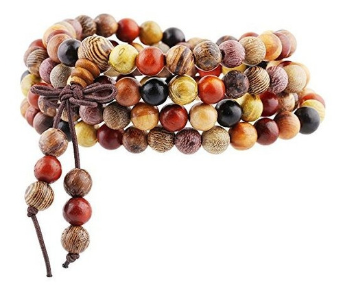 Imagen 3 de 5 de Sunyik Sándalo Mixto 108 Budista Tibetano Mala Pulsera