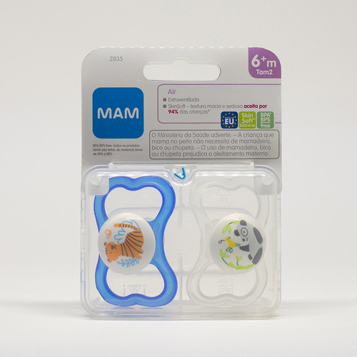 Kit Com 2 Chupetas Mam Air 6+m Azul + Caixinha