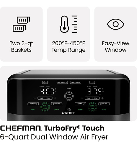 Freidora De Aire Doble Canasta Con Interfaz Digital Chefman Negro