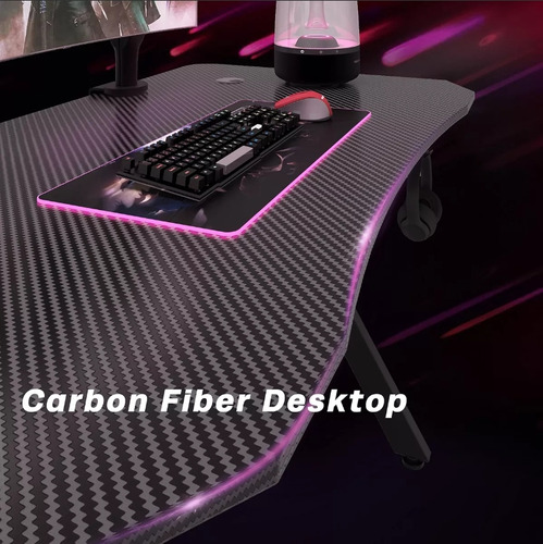 Escritorio De Mesa De Chapa De Madera Para Juegos, Negro Heaimo