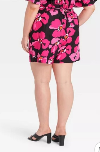 Short Tiro Alto Paper Bag Floral De Lino Mujer Talla Extra