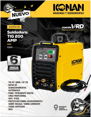 Soldadora Inverter 2en1 Electrodo Tig Hf Mma 200 Amp Konan