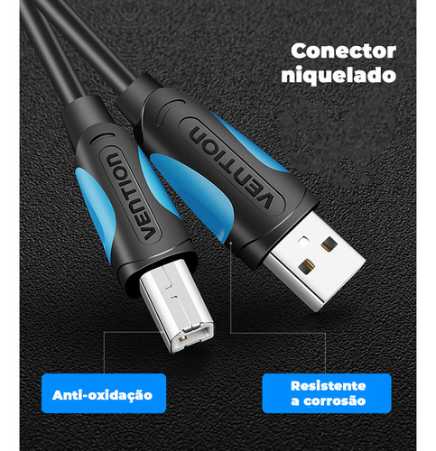 Cabo USB para impressora 2.0 Universal 1,5m Metros cabo usb tipo b cabo para multifuncional macho-macho 480mbps Plug & Play compatívem com HP Epson Canon Brother Samsung Lexmark Preto Vention