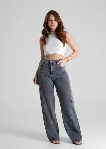 Calça Jeans Sawary Wide Leg 280529 Preto Lisa 38