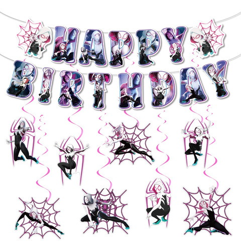 Spider Girl Party Supplie Gwen Happy Birthday Banner Espiral