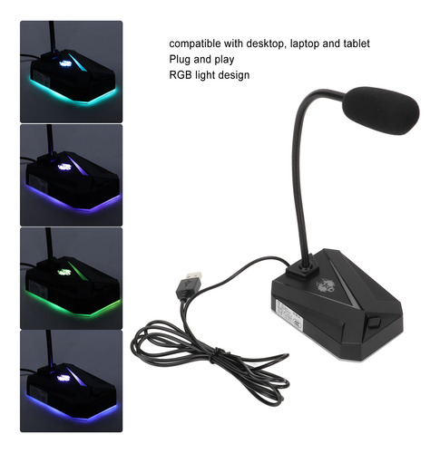 Micrófono De Escritorio Para Ordenador, Usb, Rgb, Cuello De