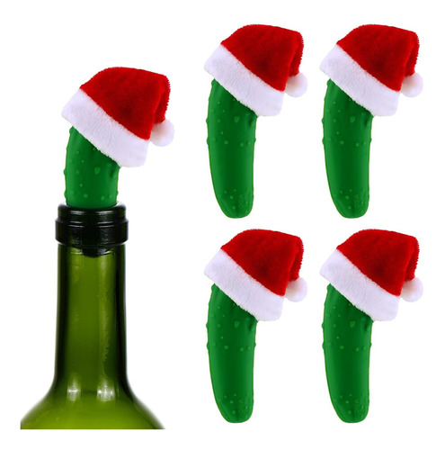 4 Tapon Divertido Para Adorno Navidad Botella Pepino Bar