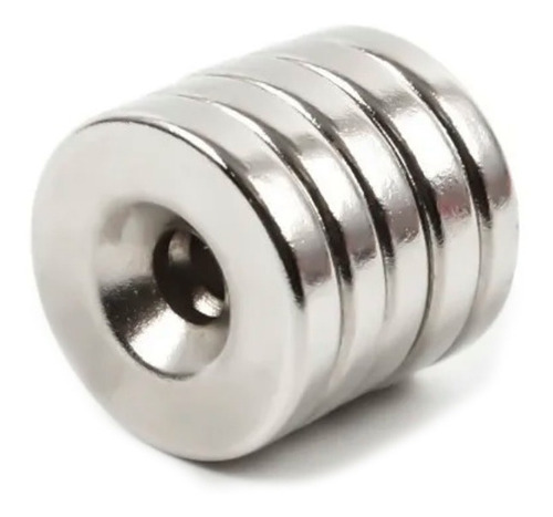 Imagen 2 de 5 de 100 Piezas Imán Neodimio N35 Anillo 20x4mm Avellanado 5mm