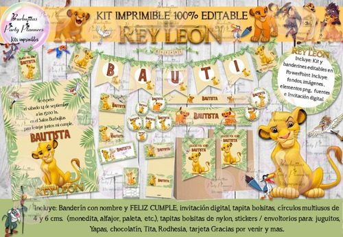 Kit Imprimible Candy Bar El Rey Leon Simba 100% Editable 