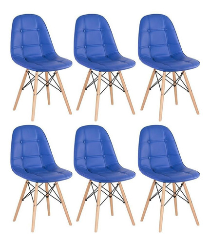 6 Cadeiras Estofada Cozinha Eames Botonê Capitonê Cor do assento Azul