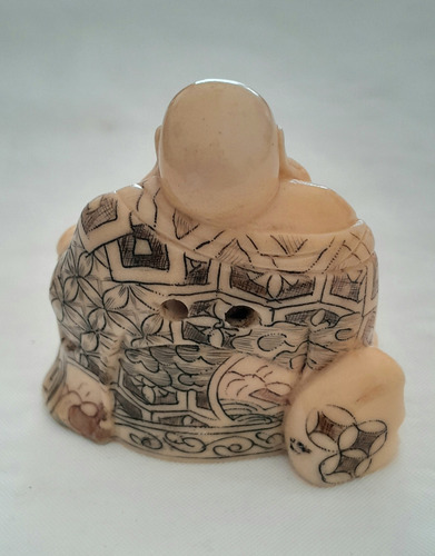 Antiguo Netsuke Buda En Noble Material Firmado (Usado)