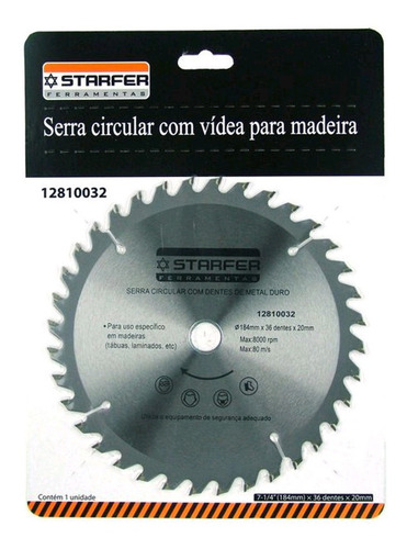 Serra Circular Widea 7.1/4 X 36 Dentes Starfer 12810032 Cor Cinza