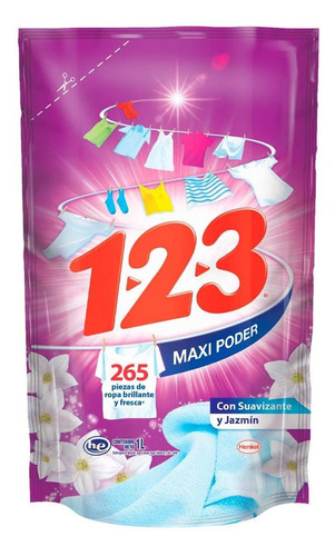 Detergente Líquido 123 Maxi Poder Con Suavizante Y Jazmín 1l