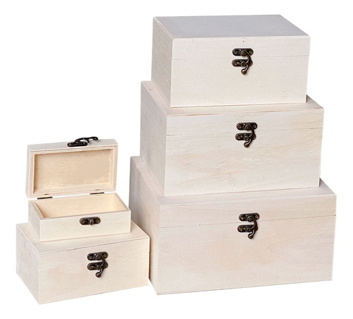 Juego De 5 Cajas Nido De Madera, Caja Rectangular De Madera