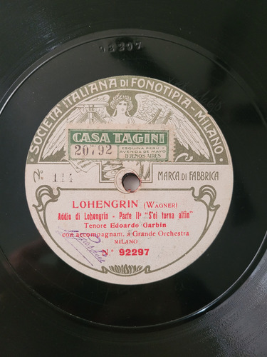 Garbin Lohengrin Disco Pasta Fonotipia 92296 / 92297 N°114 (Usado)