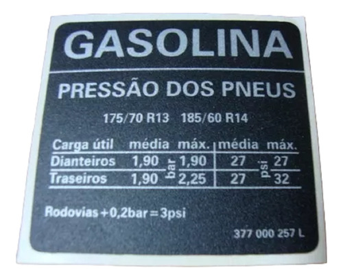 Etiqueta Pressão Pneus Gol 97/2001 Original Volks