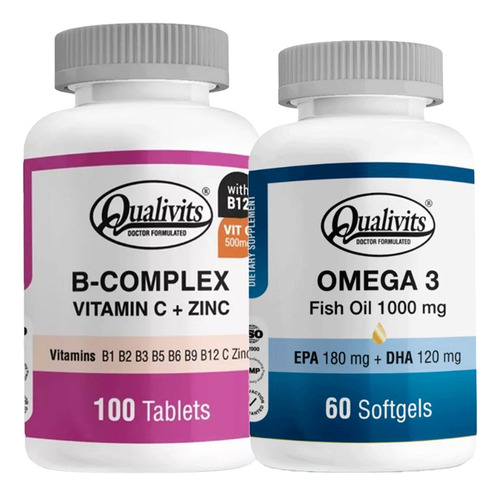 B Complex, Zinc, Vitamina C + Omega 3 60 Softgels Qualivits