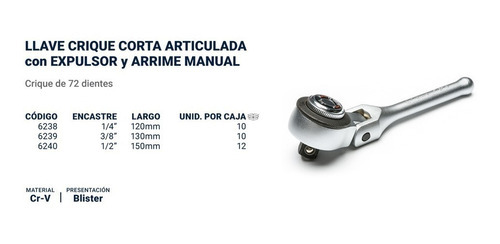 Llave Crique Corta Articulada Bremen Enc 1/2 Largo 150mm Cod. 6240