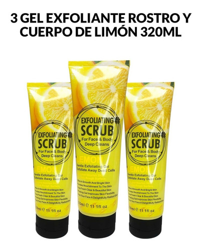 3 Gel Exfoliante Rostro Y Cuerpo De Limón 320ml