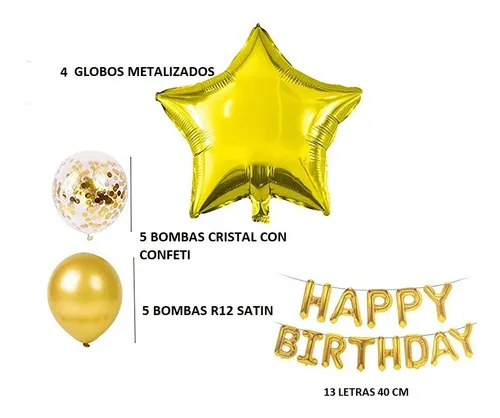 Globos Metalizados Decoración Happy Birthday Dorada Dorado