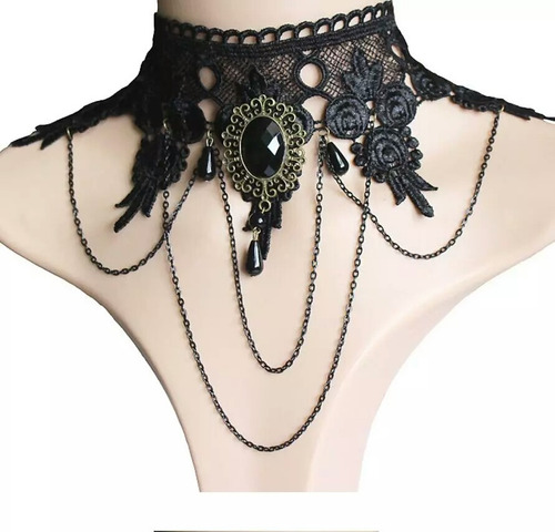 Collar Gargantilla Choker Encaje Pendant Negro Gotico Mujer
