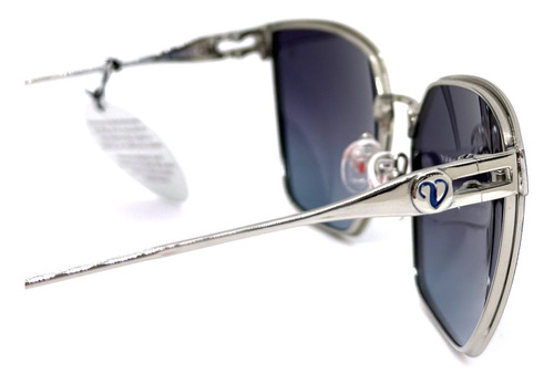 Anteojos De Sol Gafas Valeria Mazza 7372 Polarizado Lente Negro Varilla Plateado Armazón Azul Diseño 004