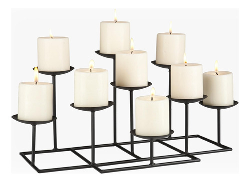 Candelabro Hierro Forjado 9 Velas Negro Mate