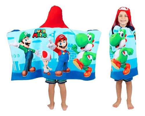 Super Mario Bath/pool/beach Soft Cotton Terry Hooded Towel W