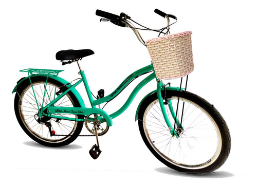 Bicicleta  de passeio Maria Clara Bikes Passeio aro 24 17" 6v freios v-brakes câmbio Yamada cor verde-água com descanso lateral