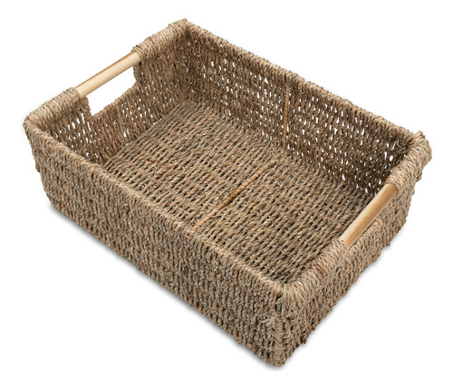 Cesta De Mimbre Rectangular Con Asas De Madera Almacenamien