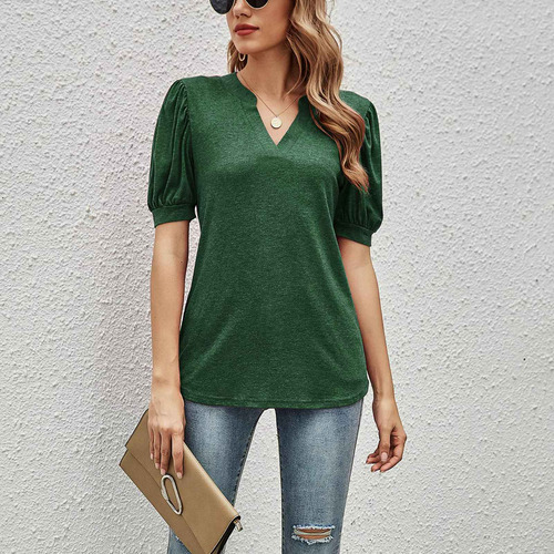 Blusa De Manga Abullonada Para Mujer, Cuello En V, A La Moda