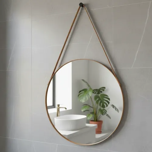 Espelho Redondo De Parede 30cm Lavabo Adnet Alça Decorativa - R$ 33,99