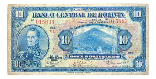 Billete 10 Bolivianos 1928 Bolivia Pick 121 A.5 (Usado)