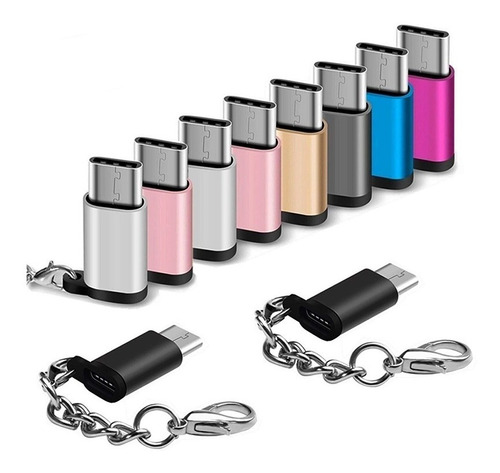 Ficha Adaptador De Carga Llavero Micro Usb A Usb C Rosa Mg