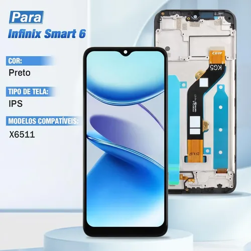 Tela Frontal Lcd Para Infinix Smart 6 X6511 Com Aro Display