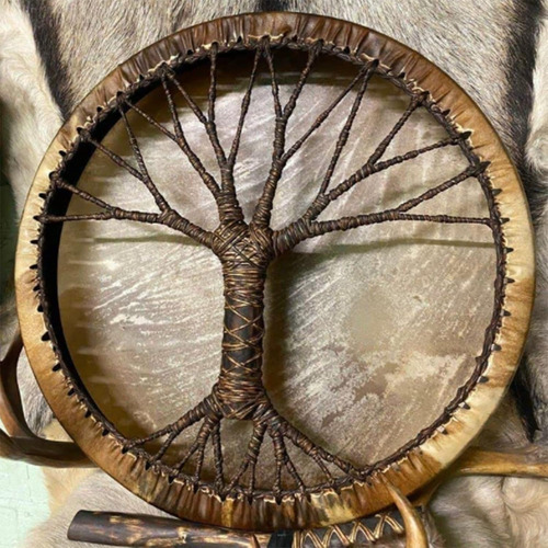 Tambor Chamán Tambor De Mano Con Baqueta Árbol La Vida 25cm