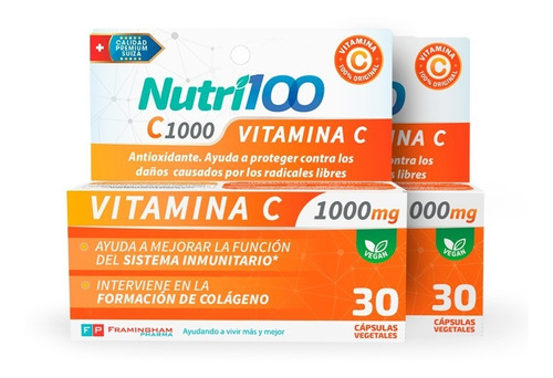 Nutri100 Vitamina C 1000 Mg - Calidad Suiza - 60 Cápsulas 