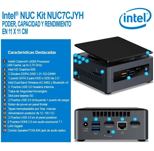 Mini Pc Intel Nuc Nuc7cjyh Celeron 240gb Ssd 4gb Vesa Hdmi P