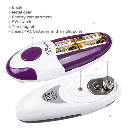 Abrelatas Automatico Para Cocina Seguro Sin Cordon Purple