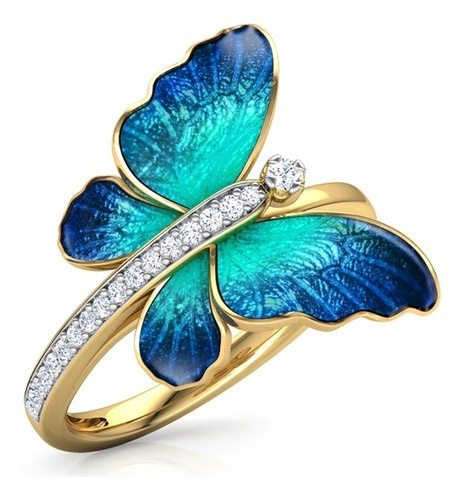 Anillo Mariposa Cristal Esmaltado Compromiso Mujeres