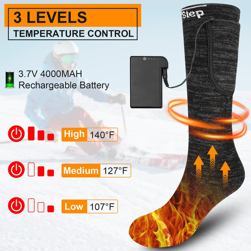 Calcetines Térmicos Eléctricos Modelo Recargables Negro-gris Diseño De La Tela Talle