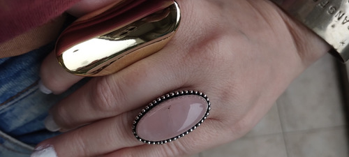 Anillo Hindú De Piedra Cuarzo Rosa Xl Regulable