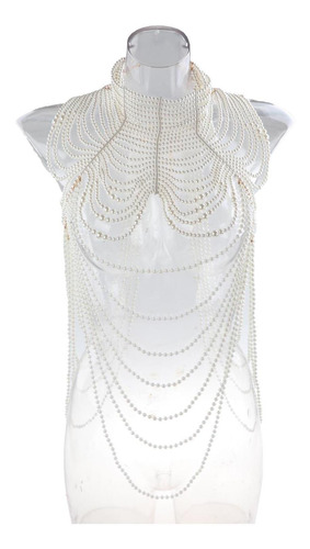 Elegante Collar Multicapa De Cadena De Cuerpo De Perlas Abs