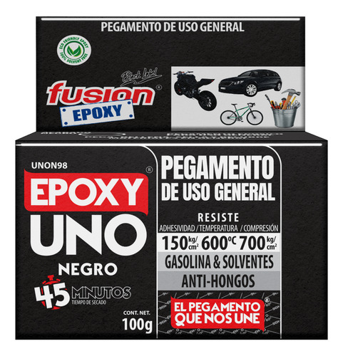 Pegamento Adhesivo Epóxico Epoxy Uno Negro - Unión Fuerte Y Duradera En Múltiples Materiales Fácil Aplicación Con Mezcla 1:1 Perfecto Para Uso En Automóviles, Náutica Y Hogar