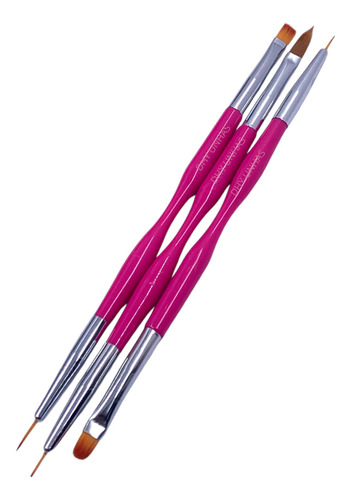 Kit Pincel Filete+pincel Oval+pincel Língua De Gato Pink Cor Rosa-chiclete